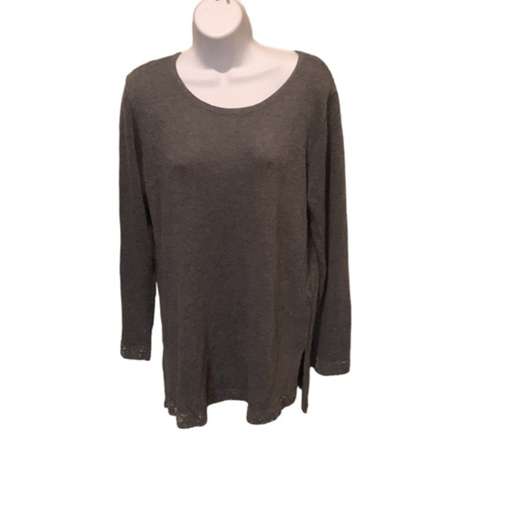 Women’s Apt . 9 Charcoal Tunic Sweater Metallic Hem:Sleeve Size XL Split Side